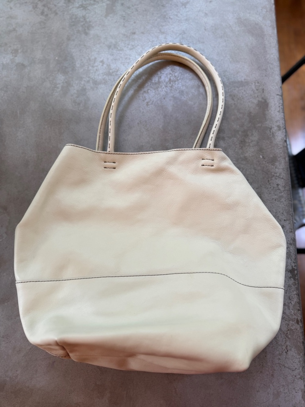Cream Leather Tote Bag
